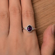 925 Sterling Silver Amethyst Gemstone Women Solitaire Ring Duty Free