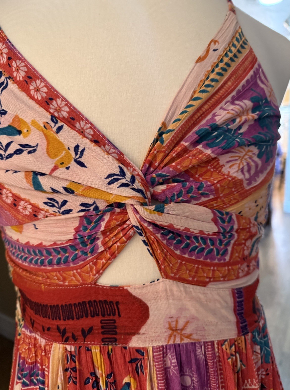 Vintage Patchwork Multi Bird Floral Mini Dress Pi… - image 5