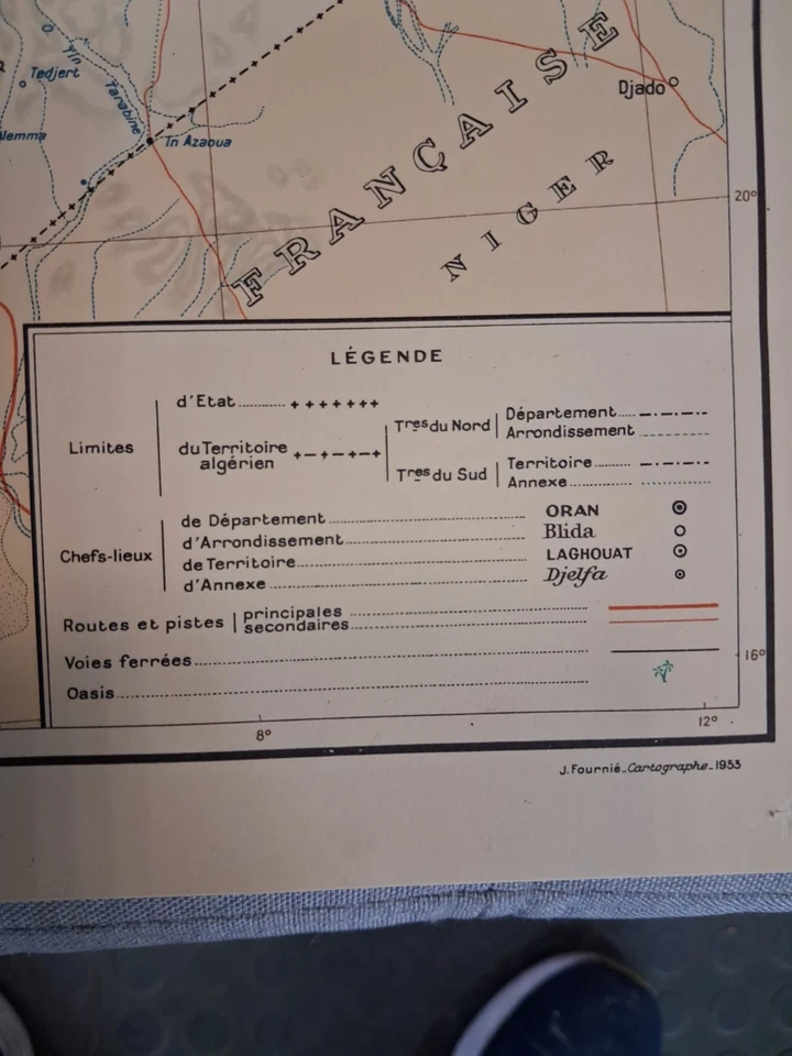CARTE GEOGRAPHIQUE ALGERIE 1953.. - Photo 2/2