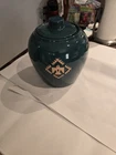 Frankoma Pottery Forest Green Thunderbird Emblem Lg Canister Cookie jar  Crack