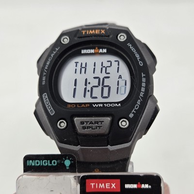 Timex Ironman Black Digital Watch Men 38mm 30 Lap Indiglo T5K821JT