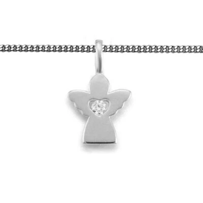 FACHHANDEL-DIREKT Tauf Kette Kinder Kommunion moderner Herz Schutz Engel mit Zirkonia Silber 925
