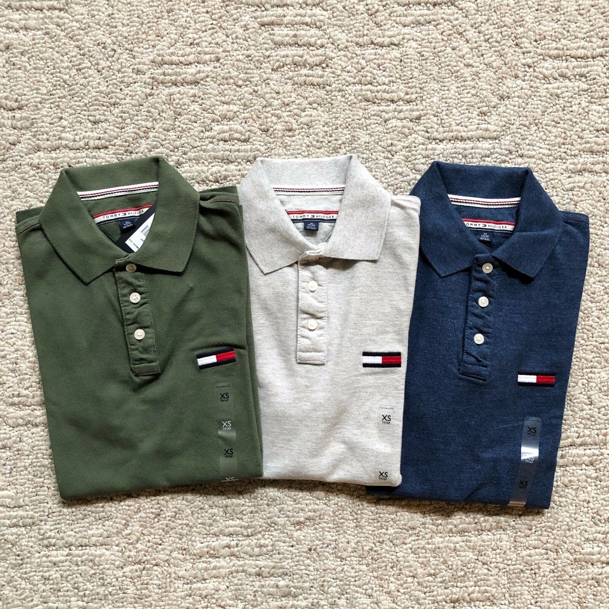 NWT Tommy Hilfiger Men's Big Logo Short Sleeve Polo Shirt Regular Fit Mesh  Knit