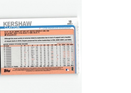 2019 Topps Gold #10 Clayton Kershaw /2019 - Bild 2 von 2
