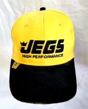 NOS VTG JEGS High Performance Auto Parts Cotton Hat Cap Yellow Black Adjustable