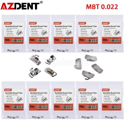 100X AZDENT Dental Orthodontic Buccal Tubes 1st Molar MBT .022 Bondable Non-conv