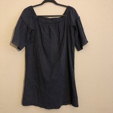 Madewell Pin Stripe Off Shoulder Boho Dress Blue White Women size 6