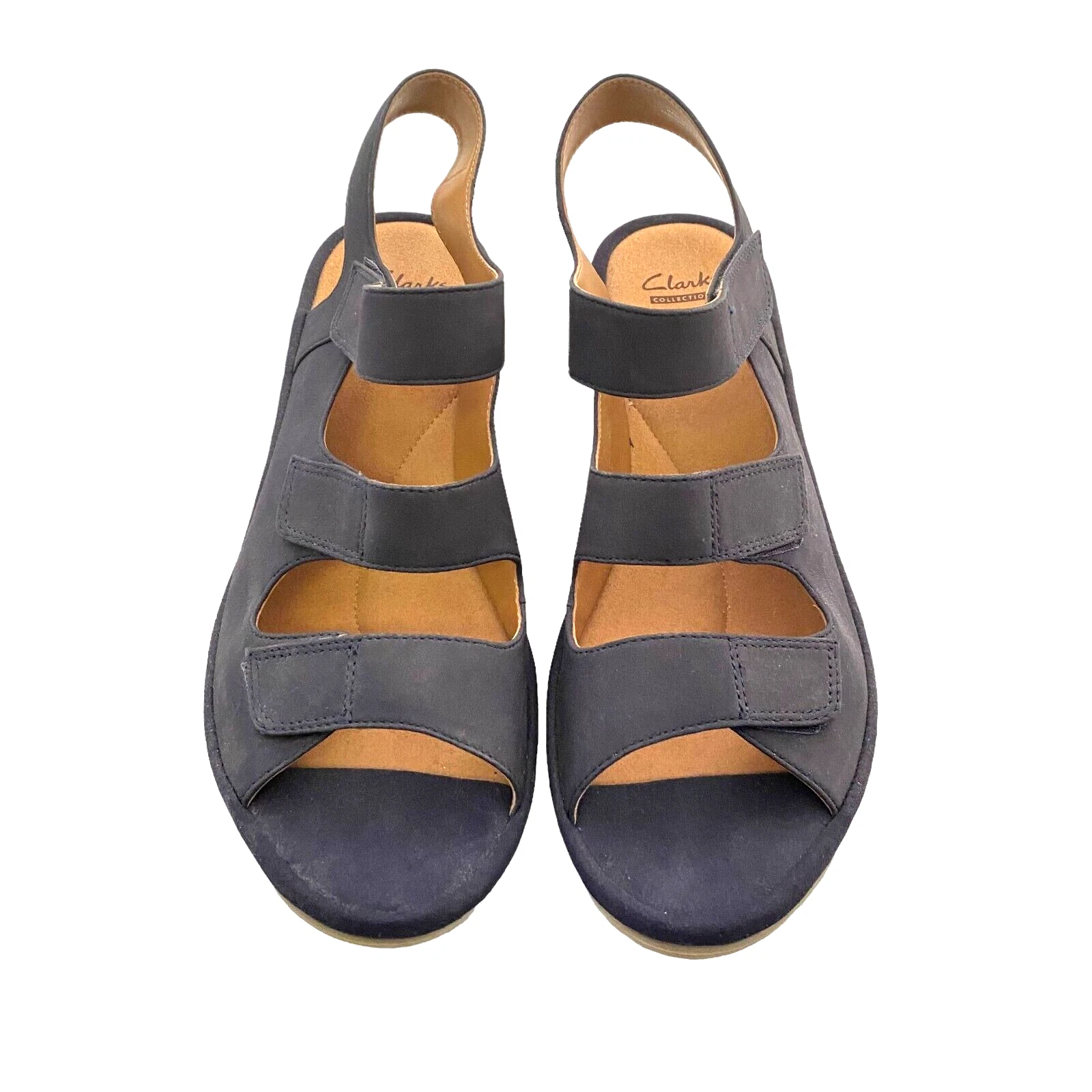 Clarks Collection Reedly Juno blu navy zeppa plateau sandalo triplo cinturino 10M