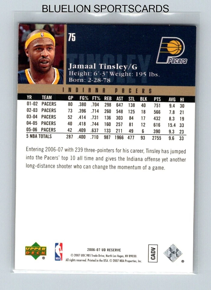 2006-07 UD Reserve Gold #75 Jamaal Tinsley - Image 2 of 2