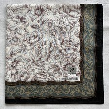 Handkerchief Cotton Elegant VTG Line Art Floral Border Green Pocket Square 16.5"