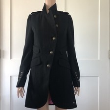 Dept Black Military Long Wool Coat Jacket Xs X-small