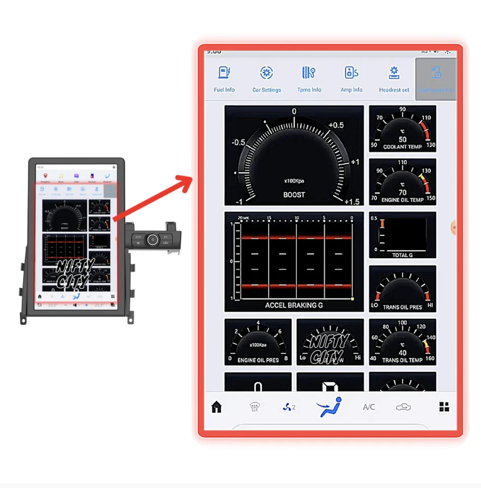 For Nissan GT-R 2008-2016 Apple CarPlay & Android Auto Tesla-Style 14.5" Screen - Image 4 of 4