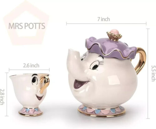 Cartone Animato Nuovo La Bella e la Bestia Teiera Tazza Mrs Potts Chip Teiera Tazza Un Set - Foto 3 di 5