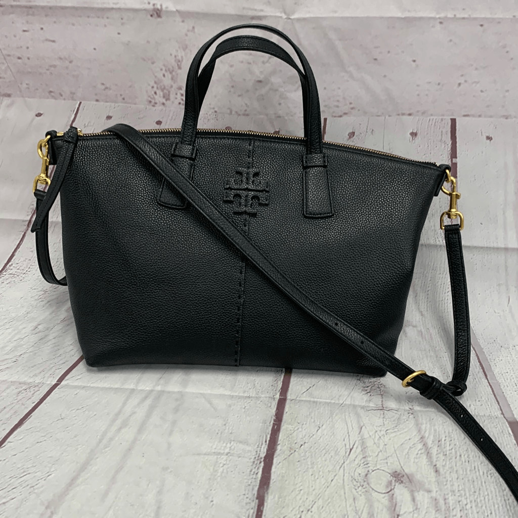 Tory Burch McGraw Top Zip Satchel Crossbody Bag Black… Gem