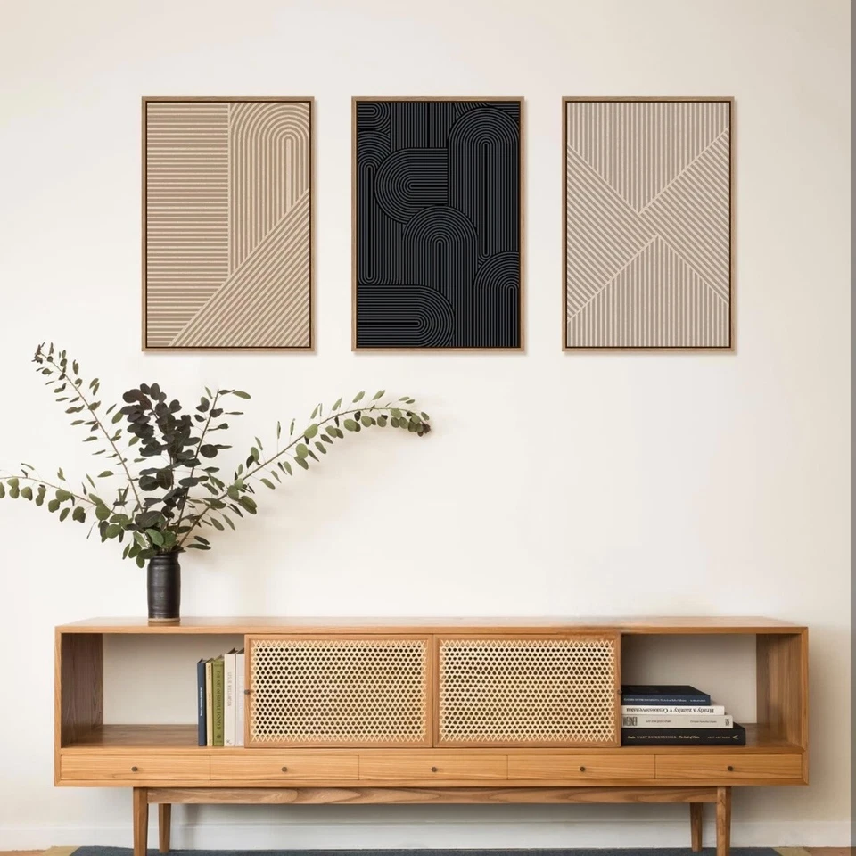 Nuevo West Elm Gran Conjunto Abstracto de 3 Lienzo Enmarcado Arte de Pared Pinturas Decoración 24" Foto 2 de 4