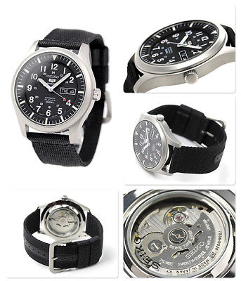 seiko 5 sports automatic made in japan black dial nylon strap watch snzg15j1 men's