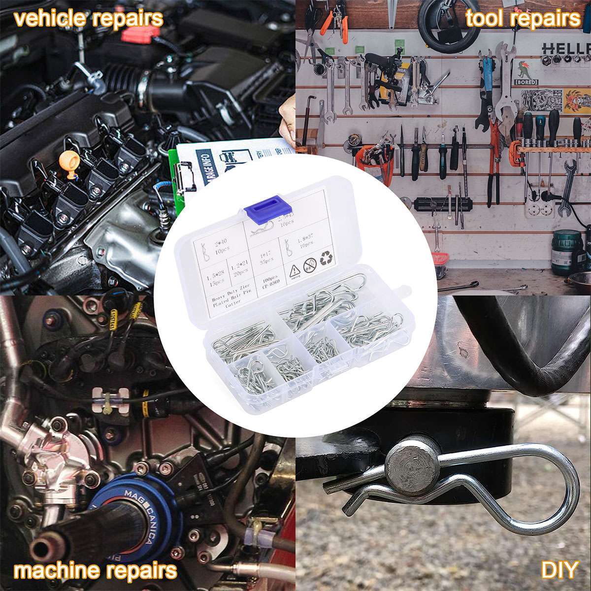 100 Pcs Cotter Pins, R Clips Split Pins Assortment Kit, Disc Caliper