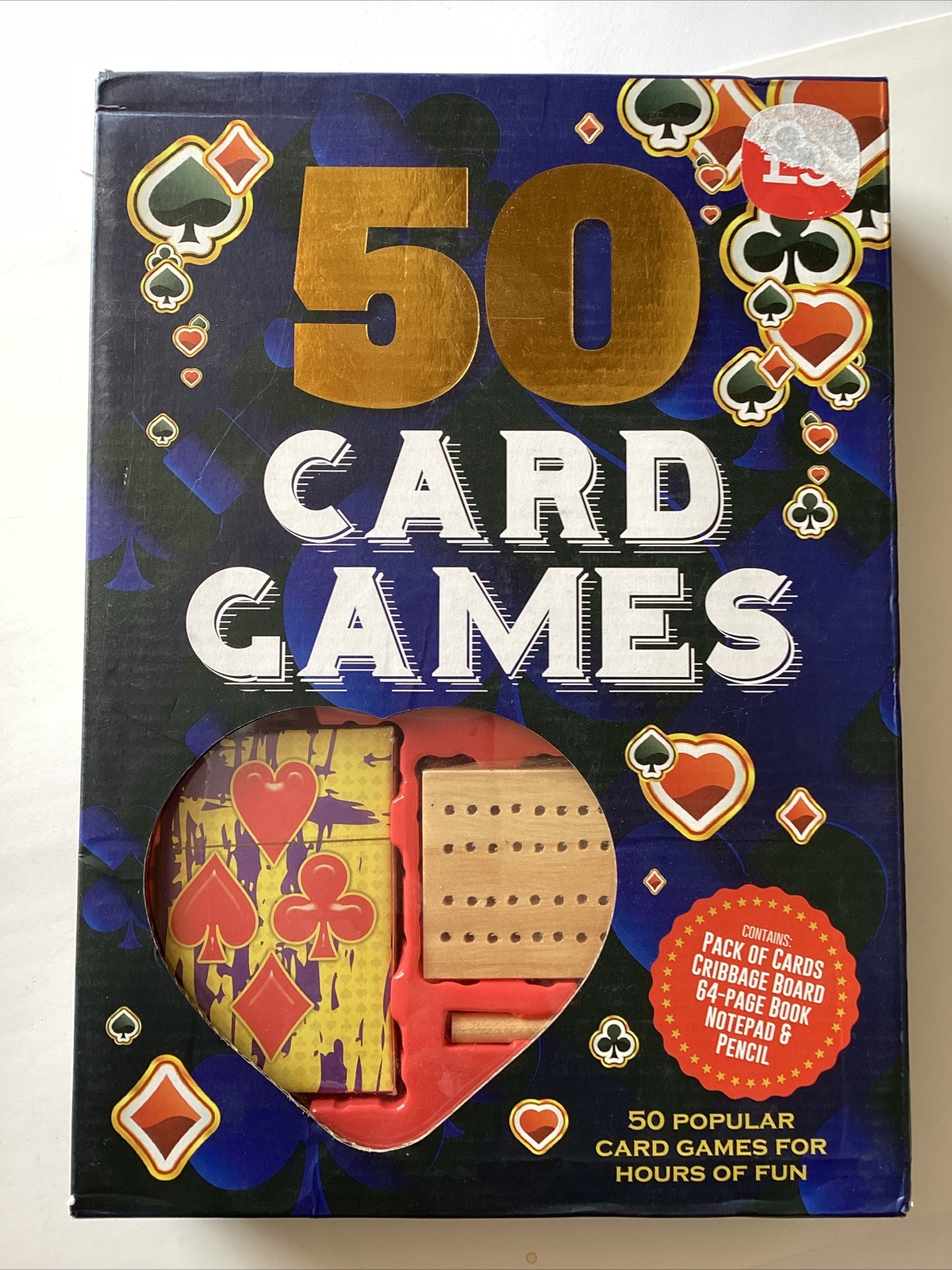 50 Card Games. Cards, Book, Cribbage Board.Notebook &New. Damaged Box. Free Post