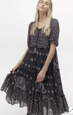 Free People Stella Maxi Dress Size XS Navy Blue Chiffon Z131-2 | eBay