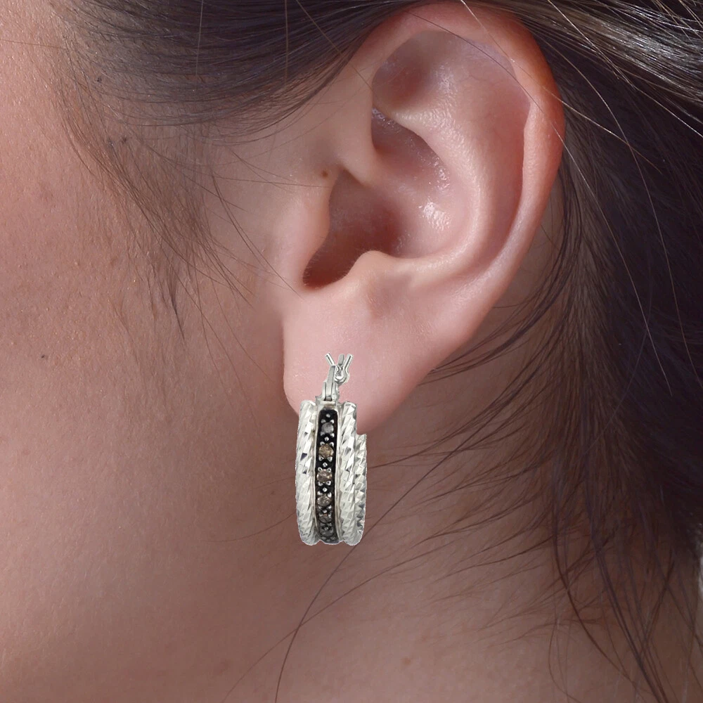 1 10 ct Champagne Diamond Hoop Earrings for Women .925 Sterling