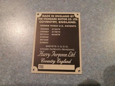 Vintage Ferguson TE20 tractor I.D. plate early version