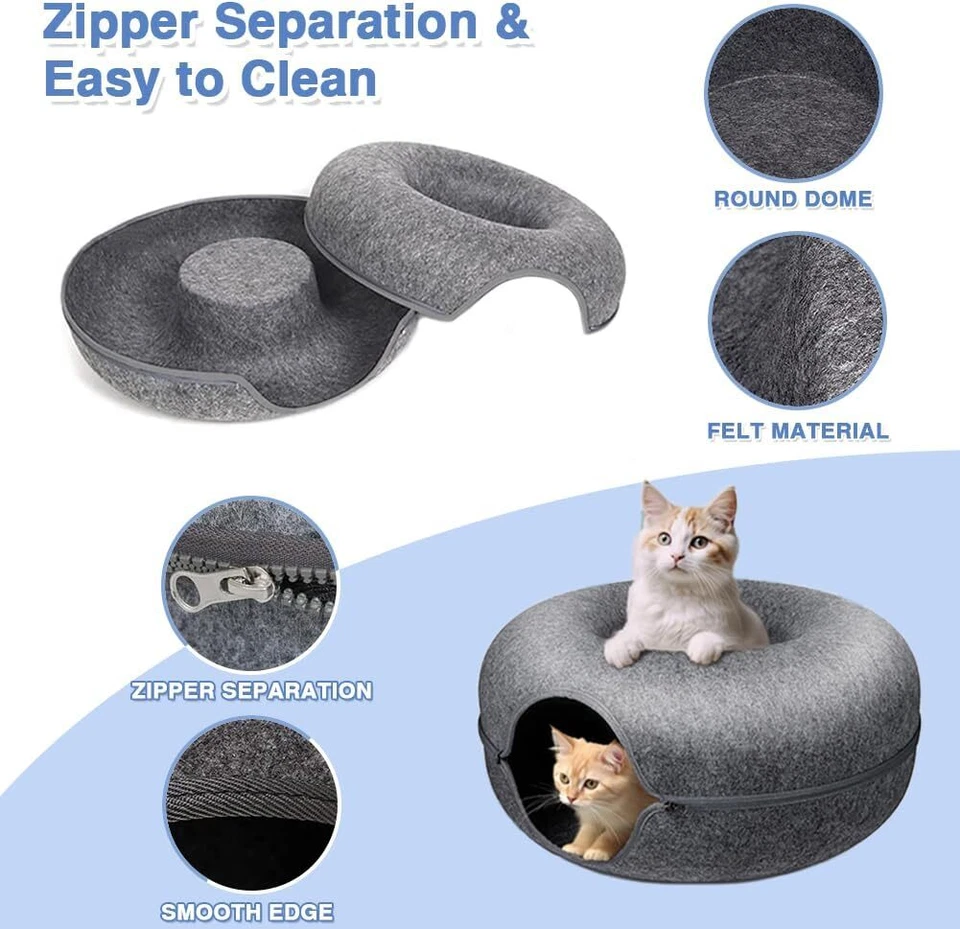 Cat Cave EXTRA LARGE Cat Tunnel Bed Indoor Cats,Cat Donut 24x24x11'' with 3 Toys - Image 4 of 4