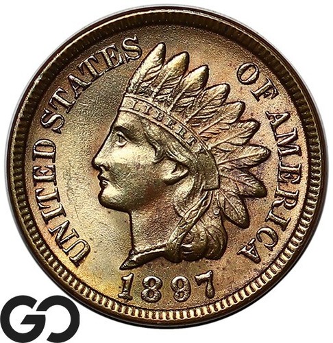 1897 Indian Head Cent Penny, Lustrous Gem BU++