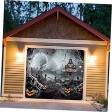 8x7FT Halloween Haunted House Garage Door Banner Horror Backdrop Decor