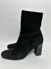 Charles Jourdan Paris Leather Suede Black Ankle Boots Block Heel Size 8M