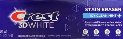 Crest 3D White Toothpaste Stain Eraser Icy Clean Mint 2.7 Oz Oral Care BB 2028