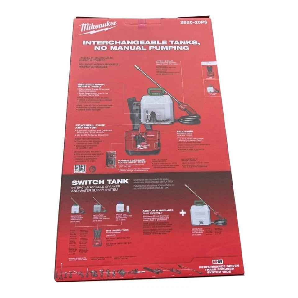 Pulverizador mochila tanque interruptor Milwaukee M18 (2820-20 PS) Foto 2 de 2