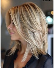 Human Hair New Fashion Layered Long Natural Golden Brown Wavy Women's Wigs 12in