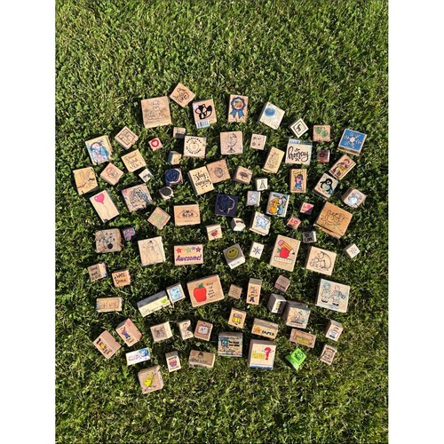 Lot of 85 Assorted Wooden Craft Stamps - with a class room in mind!