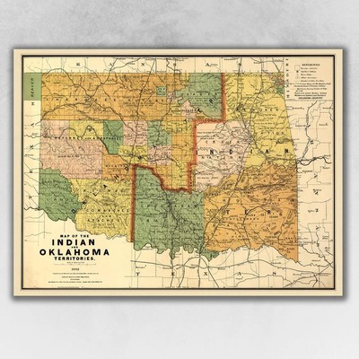 18'' x 24'' Map of Indian and Oklahoma Territories Vintage Poster Wall Art