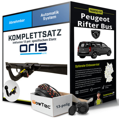 Anhängerkupplung ORIS abnehmbar für PEUGEOT Rifter Bus +E-Satz NEU ABE