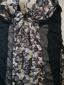 Ann Summers Black & Nude Lace  & Mesh Corset Back Babydoll Dress Size 18