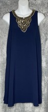 Lilly Pulitzer Navy Shift Dress Womens Small Gold Embellished Sleeveless Party