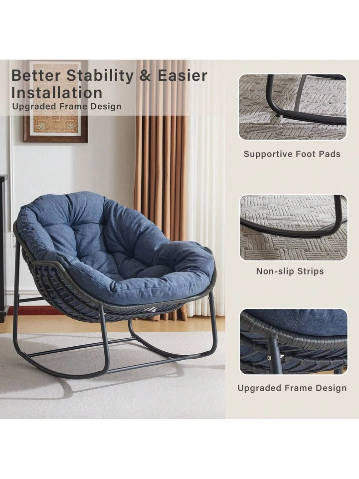 Mecedora Huevo de ratán de gran tamaño con cojín interior exterior Papasan Foto 3 de 4