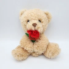 Walmart Brown Bear Holding Rose Plush 8" Valentines Day Stuffed Animal Toy