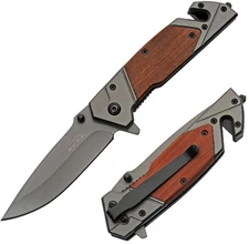 Rite Edge Rescue Assisted Folding Knife 3.5" Stainless Steel Blade Wood Handle
