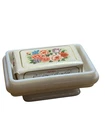 Vtg Avon Country Garden Soap Dish Milk Glass Holder w Soap Bar Floral Bathroom