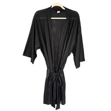 T6 Vintage Fredericks of Hollywood Black Sheer Striped Kimono Robe