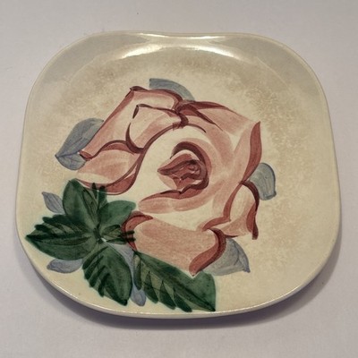 Red Wing Pottery Square Dessert Plate Lexington Rose Hand Painted Shabby Chic