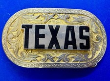 Texas State Commemorative Block Letter Gold Color Western Framed Belt Buckle