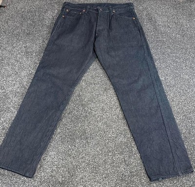 Herren Vintage Evisu Nadelstreifen Indigo Denim Jeans Y2K Rare Genes Lines W33 L30
