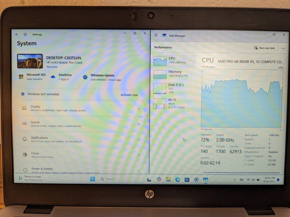 HP EliteBook mt43 - AMD PRO A8-9600B R5 @2.4GHz - 8GB RAM - 128GB SSD Win11Home - Image 3 of 4