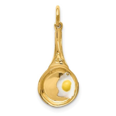 14k Gelbgold 3D Bratpfanne mit emailliertem Ei Charm Anhänger 0,88g für Mama
