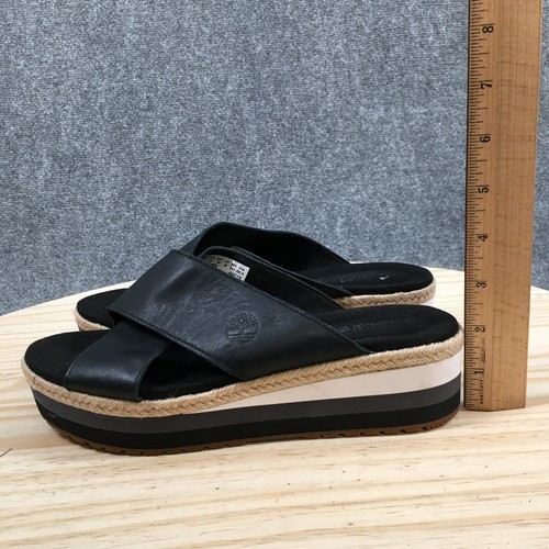 Timberland Sandals Womens 8 Santorini Sun 2 Slide Black Leather Crisscross Wedge - Picture 11 of 18
