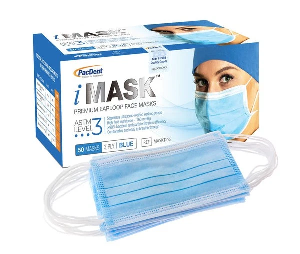 Pac-Dent MASKT-06 iMask Earloop Face Masks ASTM Level 3 Blue 50/Pk
Opens in a new window or tab