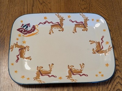 Hartstone Pottery 12.5'' Platter Reindeer ''Up On the Rooftop'' Noble Excellence